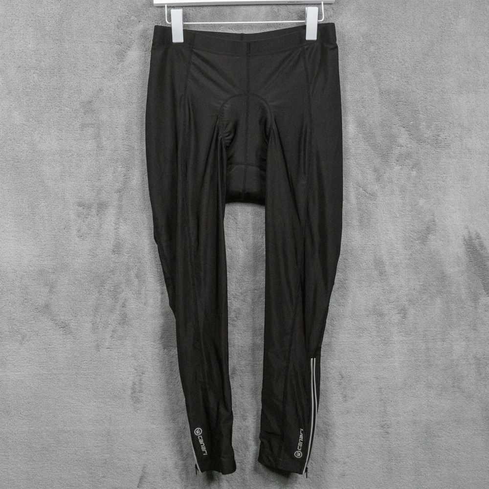 CANARI Padded Chamois Reflective Ankle Zip Cycling Tights Black Womens Sz L